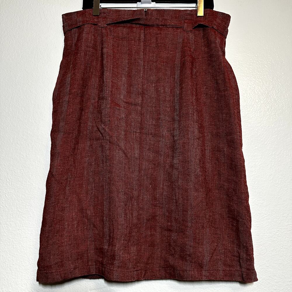 Cotelac Paperbag Skirt Linen Wool Tie Waist Pleated Back Zip Front Pockets XL 37 - Picture 5 of 5